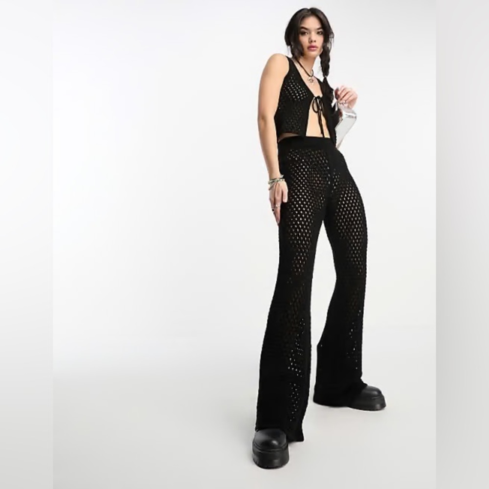 ASOS DESIGN Crochet Flare Pants - Black - Size 12